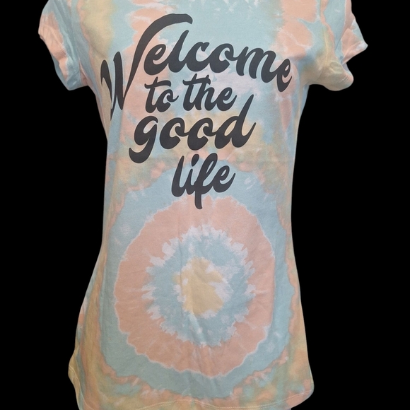 Blue and Pink Tye dyed Short Sleeve Juniers Tee NWOT Medium - Picture 1 of 4